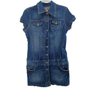 Y2K Paris Blues Micro Mini Denim Dress Button Skirt Womens LG Preppy Western